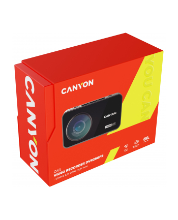 Canyon DVR25GPS, 3.0'' IPS (640x360), touch screen, WQHD 2.5K 2560x1440@60fps, NTK96670, 5 MP CMOS Sony Starvis IMX335 image sensor, 5 MP camera, 140° Viewing Angle, Wi-Fi, GPS, Video camera database, USB Type-C, Supercapacitor