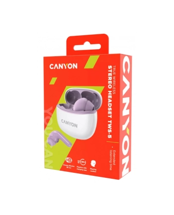 CANYON Słuchawki dokanałowe TWS-5 mikrofon Fioletowe