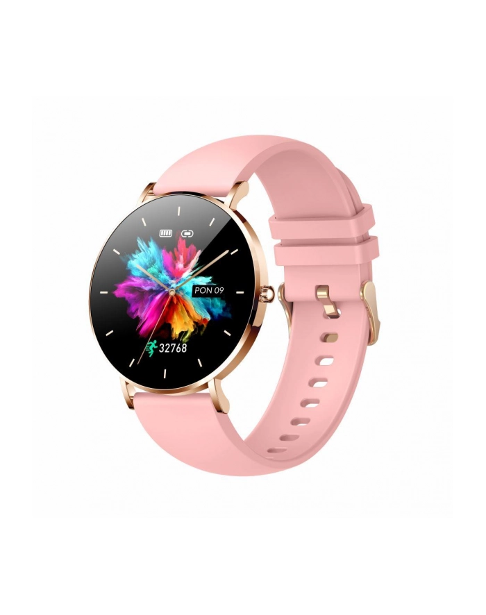 Smartwatch zegarek damski Manta Alexa różowy plus złoty pasek główny