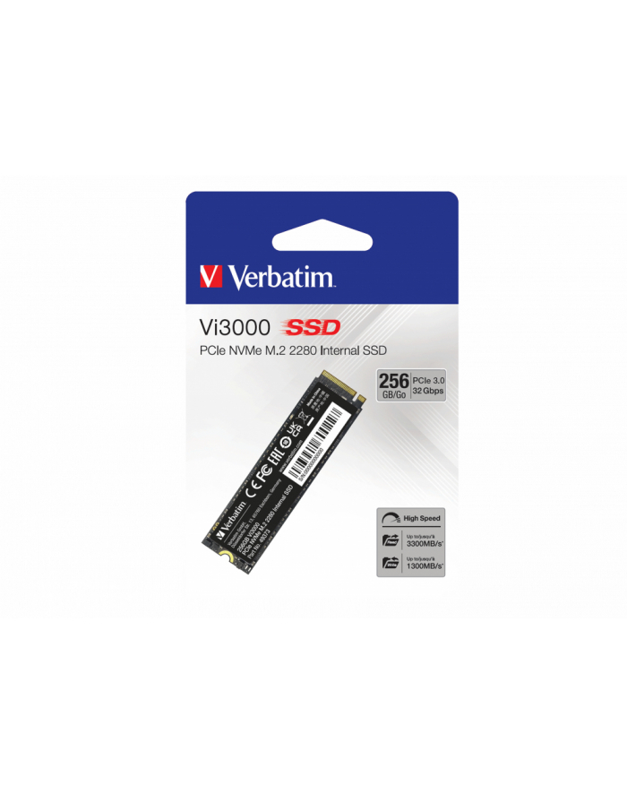 Dysk SSD Verbatim Vi3000 256GB M.2 PCIe Gen3 NVME 2280 (3300/1500 MB/s) główny