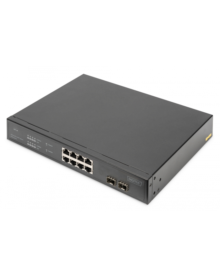 Switch niezarządzalny DIGITUS 8x Gigabit Ethernet, PoE+ af/at 140W 2x SFP uplink Rack główny