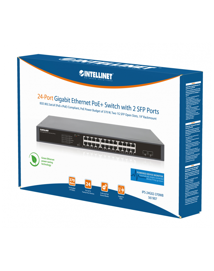 Switch niezarządzalny Intellinet 24x 10/100/1000 Mbps PoE+ 370W + 2x SFP, Rack 19'' główny