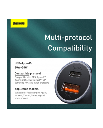 Ładowarka samochodowa Baseus CCJD-0G 40W z gniazdem USB Quick Charge 3.0 + USB-C PD