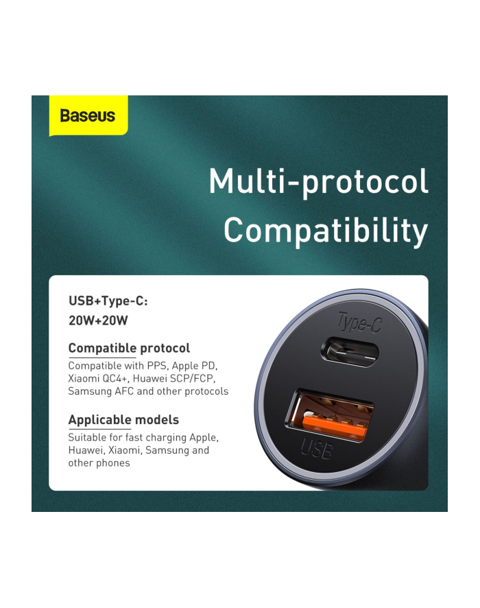 Ładowarka samochodowa Baseus CCJD-0G 40W z gniazdem USB Quick Charge 3.0 + USB-C PD główny