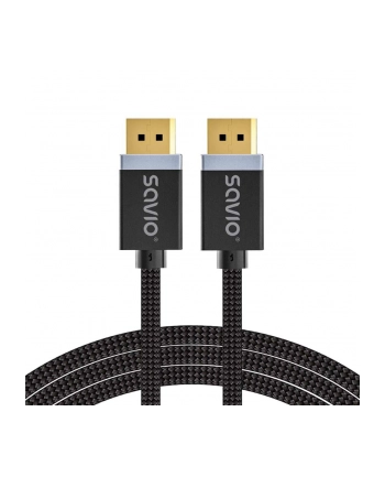  Kabel DisplayPort v1.4 Savio CL-176 (M/M), 8K, 3m, miedź, bawełniany oplot, czarny