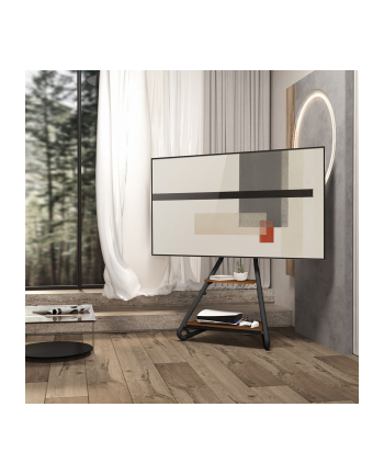 Uchwyt wolnostojący pod TV / narożny Maclean w stylu bauhaus dwupoziomowe drewniane półki 40kg max 37-75'' MC-455