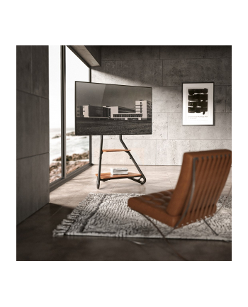 Uchwyt wolnostojący pod TV / narożny Maclean w stylu bauhaus dwupoziomowe drewniane półki 40kg max 37-75'' MC-455