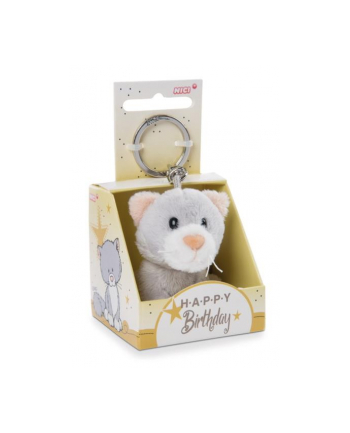 NICI 48122 Brelok pluszowy na klucze Kot 6cm '';Happy Birthday''; w pudełku prezentowym