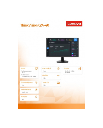 lenovo Monitor 23.8 cala ThinkVision C24-40 WLED 63DCKAT6(wersja europejska)