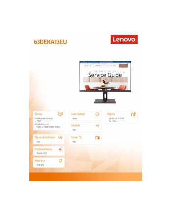 lenovo Monitor 23.8 cala ThinkVision S24i-30 WLED LCD 63D-EKAT3(wersja europejska)