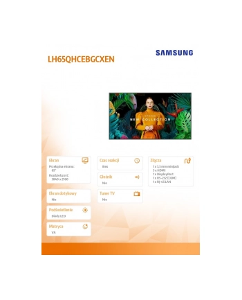 samsung Monitor profesjonalny QH65C 65 cali Matowy 24h/7 700(cd/m2) 3840 x 2160 (UHD) S10 Player (Tizen 7) WiFi/BT 3 lata d2d (LH65QHCEBGCXEN)