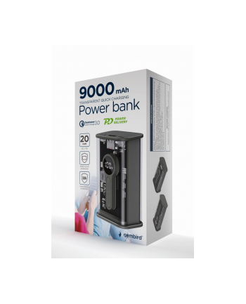 GEMBIRD Power Bank transparentny szybkie ładowanie QC3.0 9000 mAh czarny