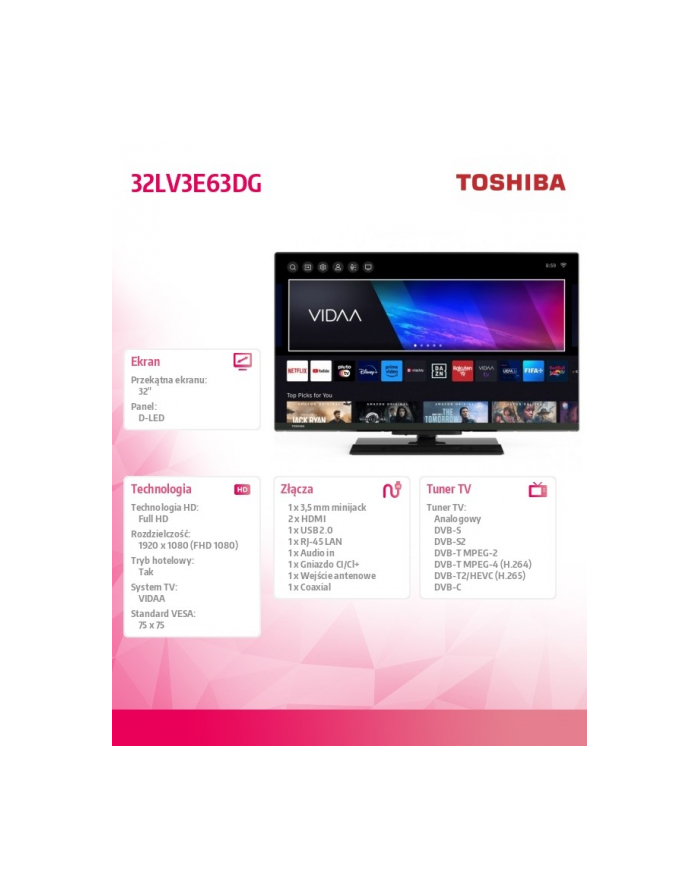 toshiba Telewizor LED 32 cale 32LV3E63DG główny