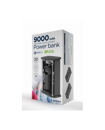 GEMBIRD Power Bank transparentny szybkie ładowanie QC3.0 9000 mAh czarny