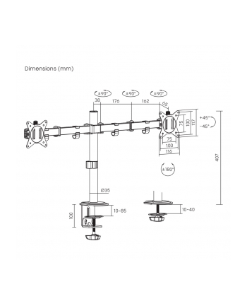 Uchwyt biurkowy na 2 monitory Maclean MC-754N VESA 75x75 oraz 100x100, 17-32'', 2x 9kg