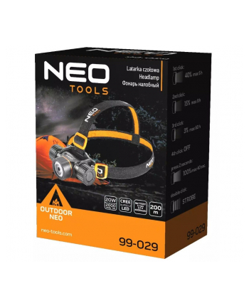 Latarka czołowa akumulatorowo-bateryjna USB Neo Tools 2000LM CREE XHP502 LED