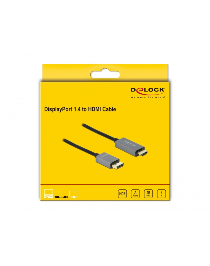 DELOCK AKTIVES DISPLAYPORT 1.4 > HDMI KABEL 4K 60HZ (HDR) 3M (85930) główny