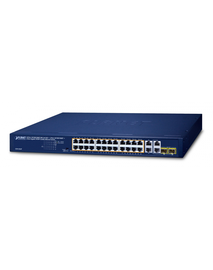 Planet 24 Port 10 100 1000T 8023At  Gigabit Ethernet (10 1000) POE 1U Niebieski (GSW2824P) główny