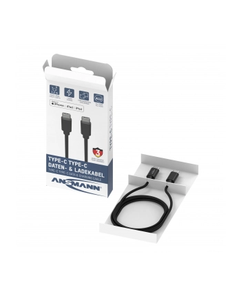 Ansmann USB 3.2 Gen 1 cable, USB-C connector > USB-C connector (Kolor: CZARNY, 1.2 meters, charging with up to 60 watts)