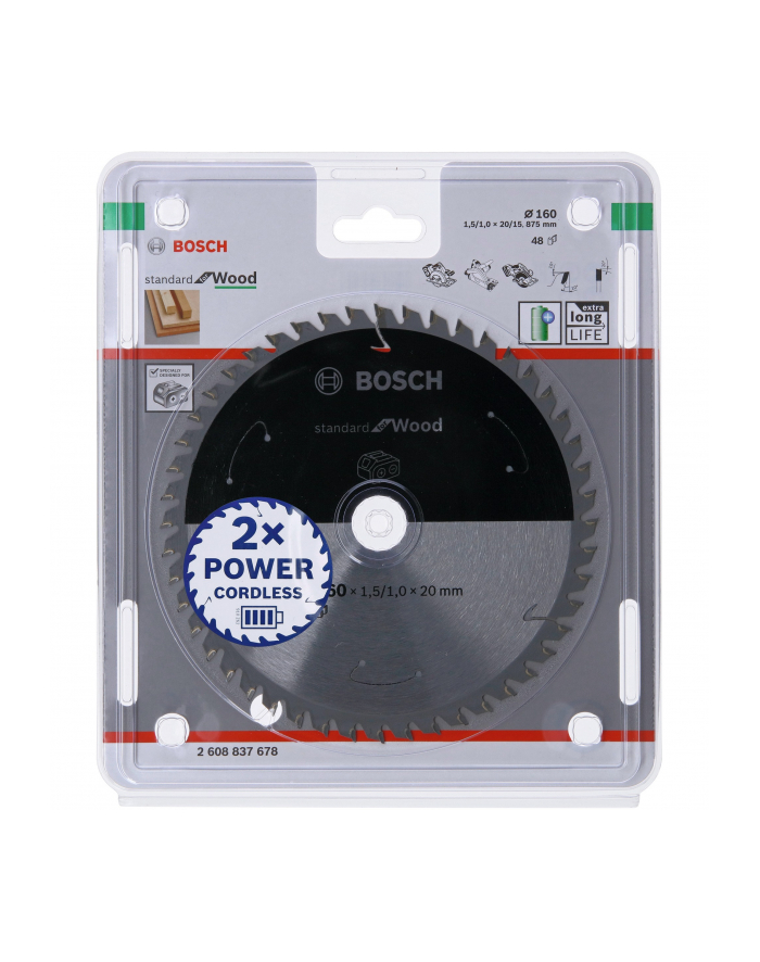 bosch powertools Bosch circular saw blade Standard for Wood, 160mm, 48Z (bore 20mm, for cordless saws) główny