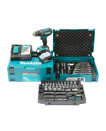 Makita cordless impact drill DHP482JX13, 18V (blue/Kolor: CZARNY, 2x Li-Ion battery 3.0Ah, MAKPAC, 120-piece tool set)