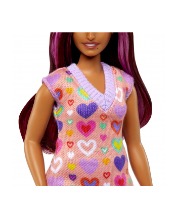 Mattel Barbie Fashionistas doll with pink highlights and heart print dress