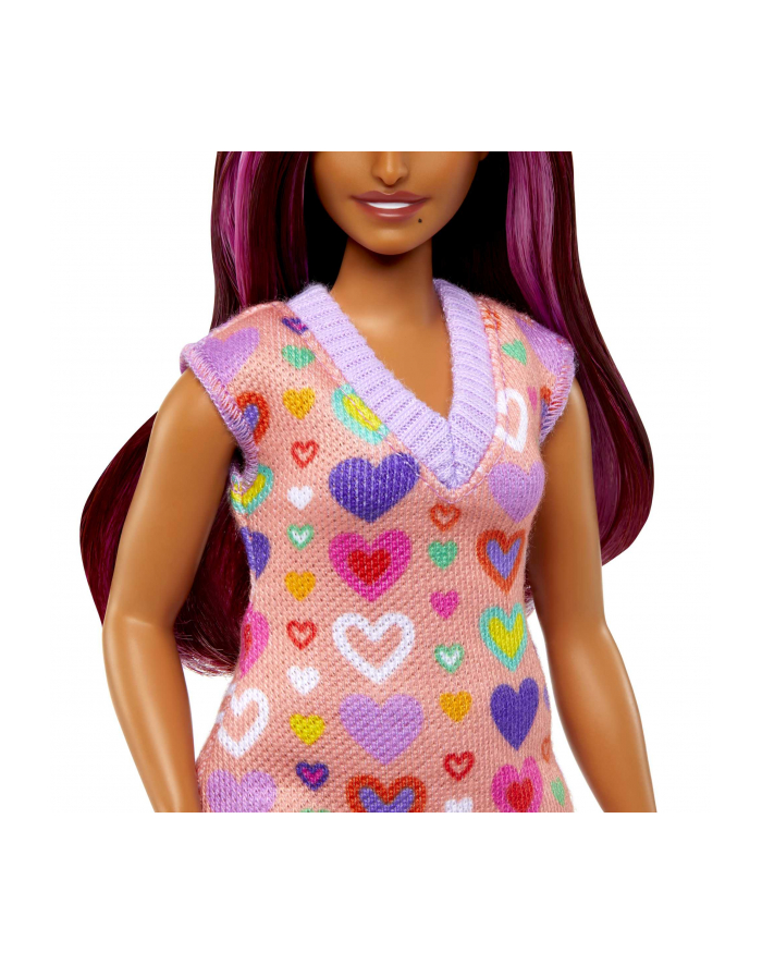Mattel Barbie Fashionistas doll with pink highlights and heart print dress główny