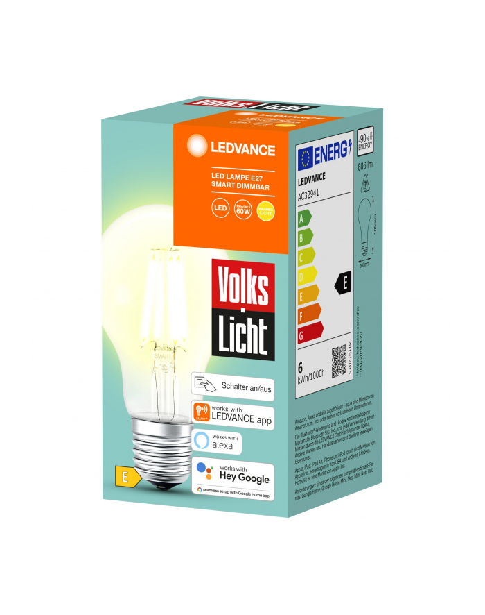 osram LEDVANCE SMART+ BT CLA60 60 6 W/2500K E27, LED lamp (filament, Bluetooth, replaces 60 watts) główny