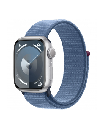 Apple Watch Series 9, Smartwatch (silver/blue, aluminum, 41 mm, Sport Loop)