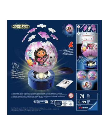 Ravensburger 3D puzzle ball night light Gabby's Dollhouse