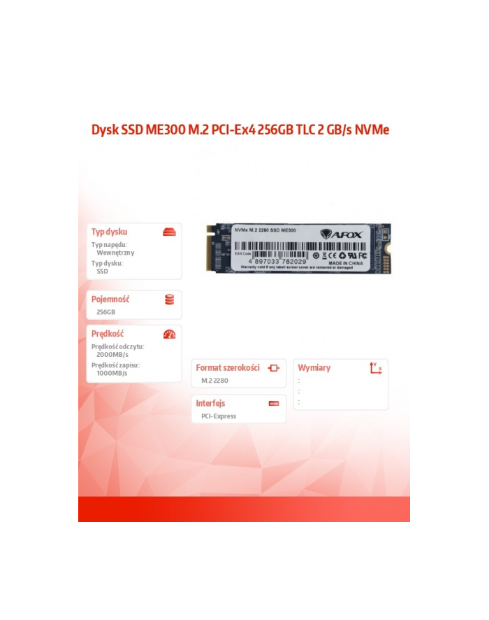 afox Dysk SSD ME300 M.2 PCI-Ex4 256GB TLC 2 GB/s NVMe główny