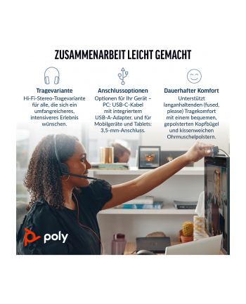 poly Słuchawki Blackwire 3325 ST MS Cert. USB-C 3.5mm plug USB-C/A 8X222AA