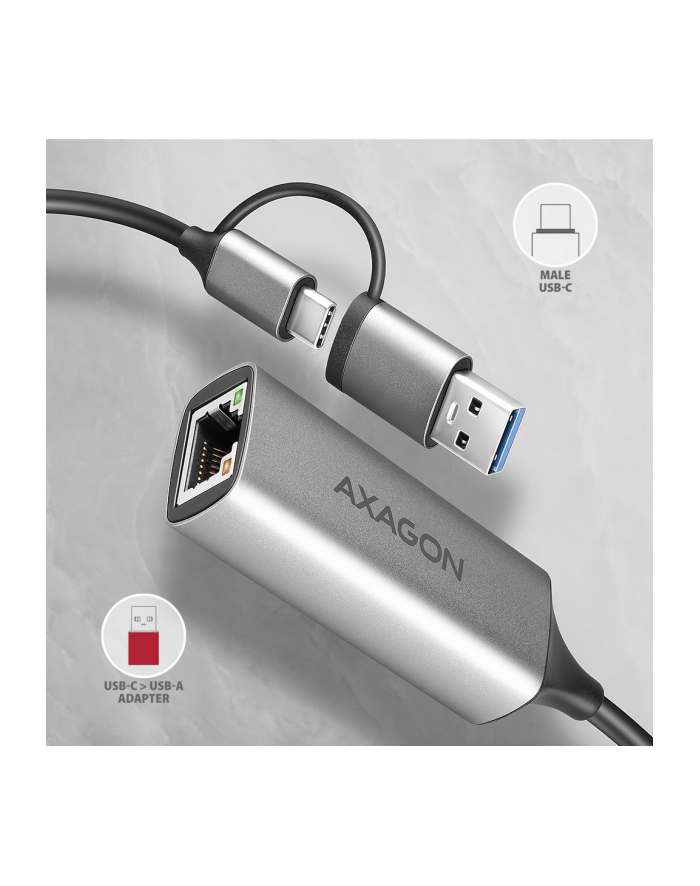 axagon AD-E-TXCA Karta sieciowa Gigabit Ethernet adapter, USB-C (USB-A redukcja) 3.2 Gen 1, instalacja automatyczna główny