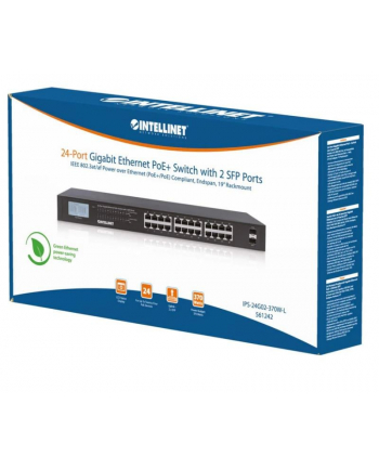 intellinet Switch Gigabit 24x RJ45 PoE+, 2x SFP, wyświetlacz LCD