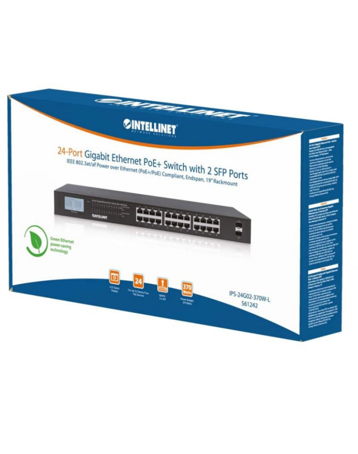 intellinet Switch Gigabit 24x RJ45 PoE+, 2x SFP, wyświetlacz LCD główny