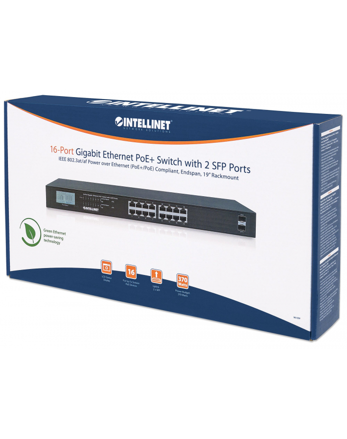 intellinet Przełącznik Gigabit 16x RJ45, POE+, 2x SFP, LCD, Rack 19 główny