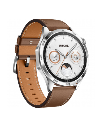 Smartphome Huawei Watch GT4 46mm (Phoinix-B19L), smartwatch (silver, brown leather strap)