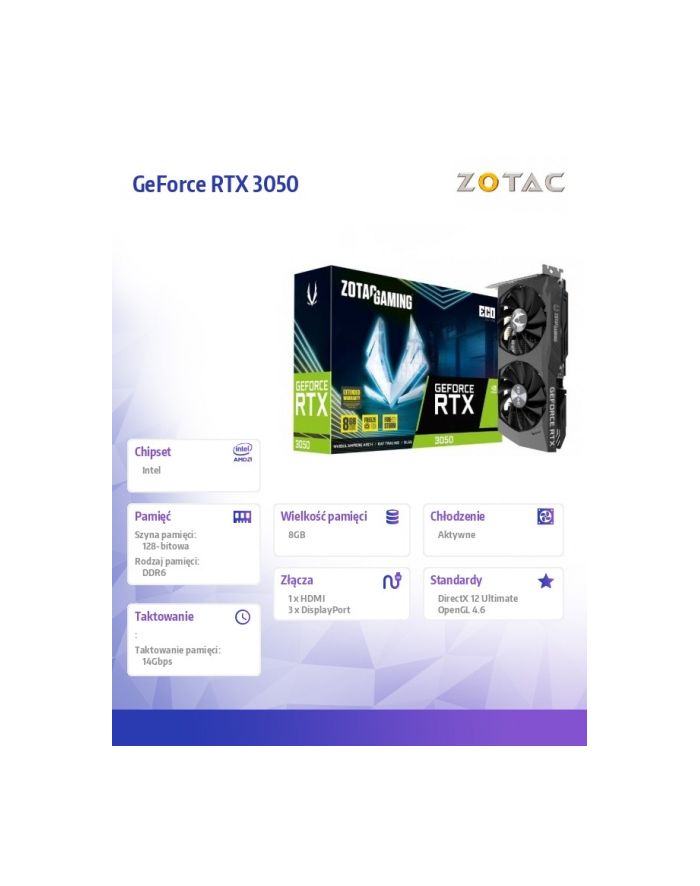 zotac Karta graficzna GeForce RTX 3050 ECO 8GB GDDR6 128bit 3DP/HDMI główny