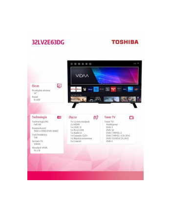 toshiba Telewizor LED 32 cale 32LV2E63DG