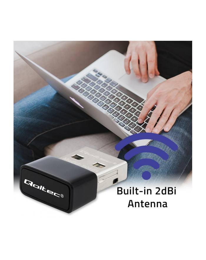 qoltec Ultraszybki bezprzewodowy mini adapter USB Wi-Fi | standard AC | 650Mbps główny