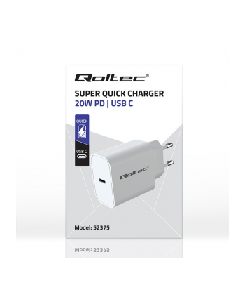 qoltec Ładowarka Super Quick PD | USB-C | 20W | 5-12V | 1.67-3A | Biała