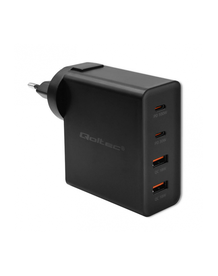 qoltec Ładowarka GaN Power Pro | 2xUSB-C | 2xUSB | 130W | 5-20V | 1.5-5A| PD | Czarna główny