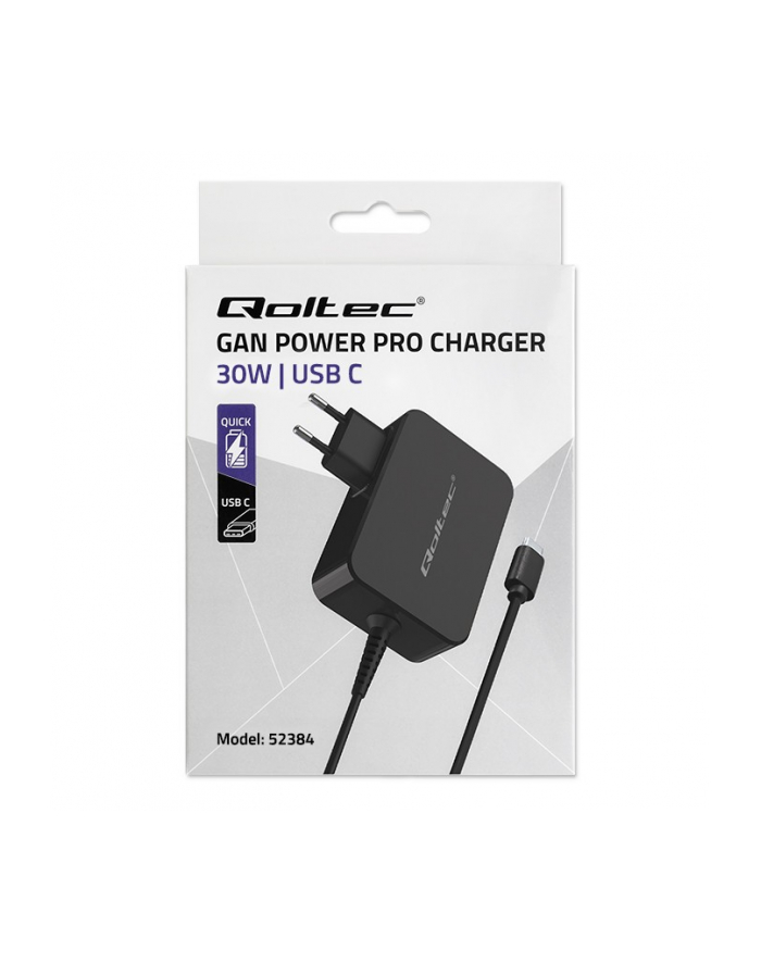 qoltec Ładowarka GaN Power Pro | 1xUSB-C | 30W | 5-20V | 1.5-3A | Czarna główny