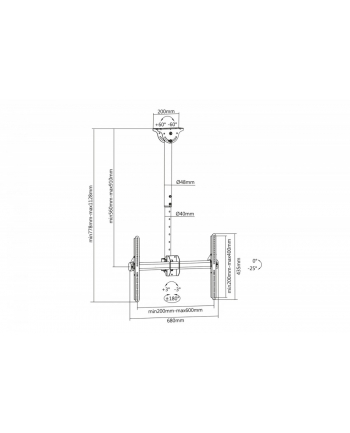 digitus Uchwyt sufitowy TV 37-70 cali 50kg, z regulacją teleskopową 560-910mm Czarny