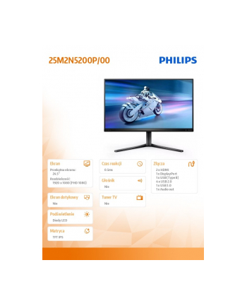 philips Monitor 25M2N5200P 24.5 cala IPS 280Hz HDMIx2 DP HAS
