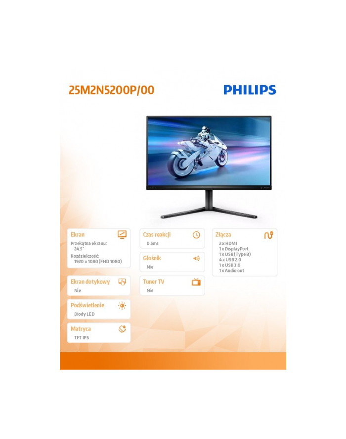 philips Monitor 25M2N5200P 24.5 cala IPS 280Hz HDMIx2 DP HAS główny