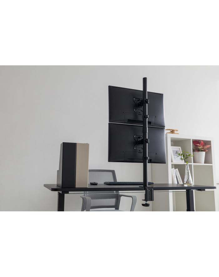 digitus Uchwyt biurkowy pionowy 2xLCD max. 32 cale 8kg, zaciskowy, czarny główny