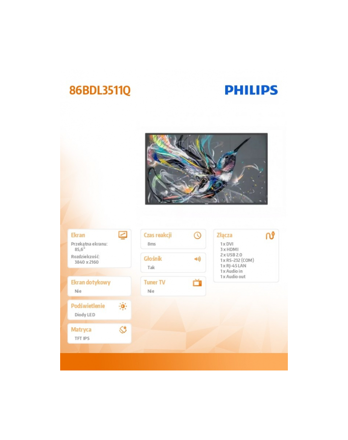 philips Monitor wielkoformatowy 86BDL3511Q 85.6 cala główny