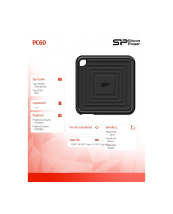 silicon power Dysk zewnętrzny SSD PC60 1TB USB 3.2 Gen 2 Typ-C
