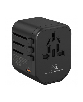 Adapter podróżny Maclean MCE238N zasilacz USB, 2xUSB 2,4A + USB-C PD 20W, Bezpiecznik 8A, Quick and Fast Charge, 200 krajów świata